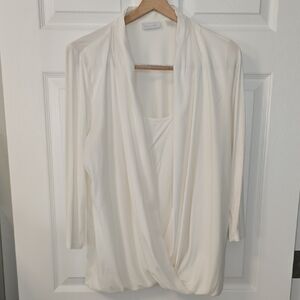 New York & Company Cream Drape Front Blouse